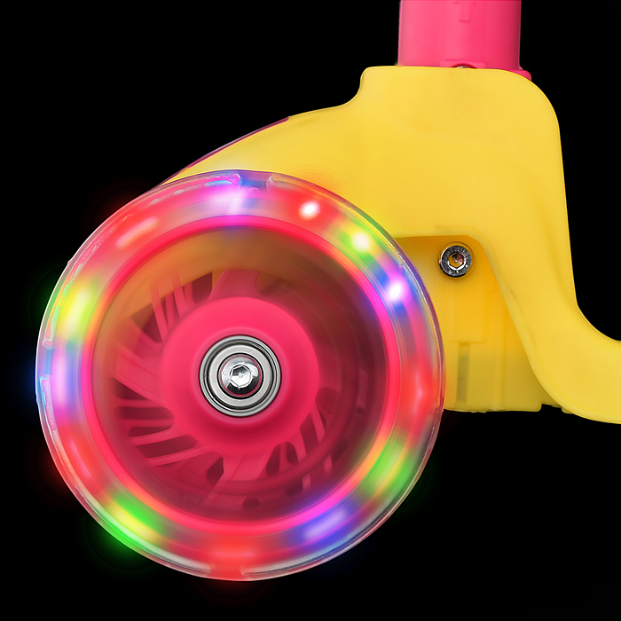 Самокат трёхколёсный ROCKET колёса PU, цвет жёлто-розовый