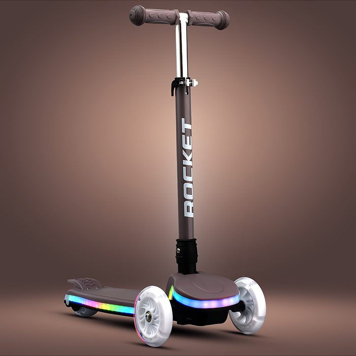 Самокат трёхколёсный R0198 ROCKET колёса световые PU, цвет мокко