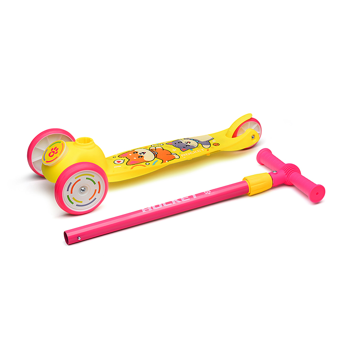 Самокат трёхколёсный R0203 ROCKET колёса PVC, цвет розово-жёлтый