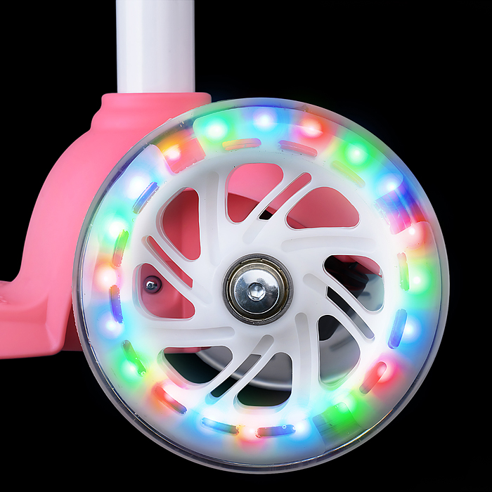 Самокат трёхколёсный R0203 ROCKET колёса световые PU, цвет розовый