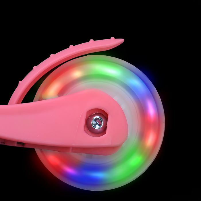 Самокат трёхколёсный R0203 ROCKET колёса световые PU, цвет розовый