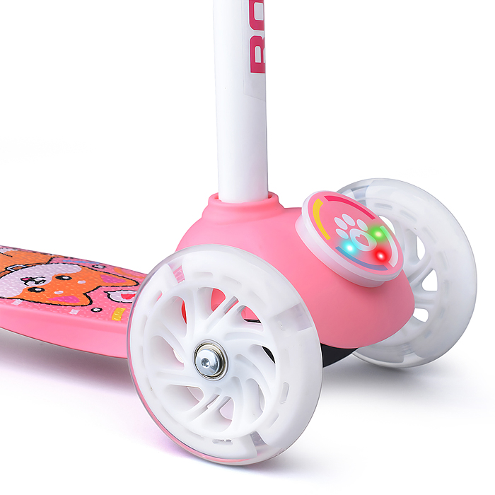 Самокат трёхколёсный R0203 ROCKET колёса световые PU, цвет розовый