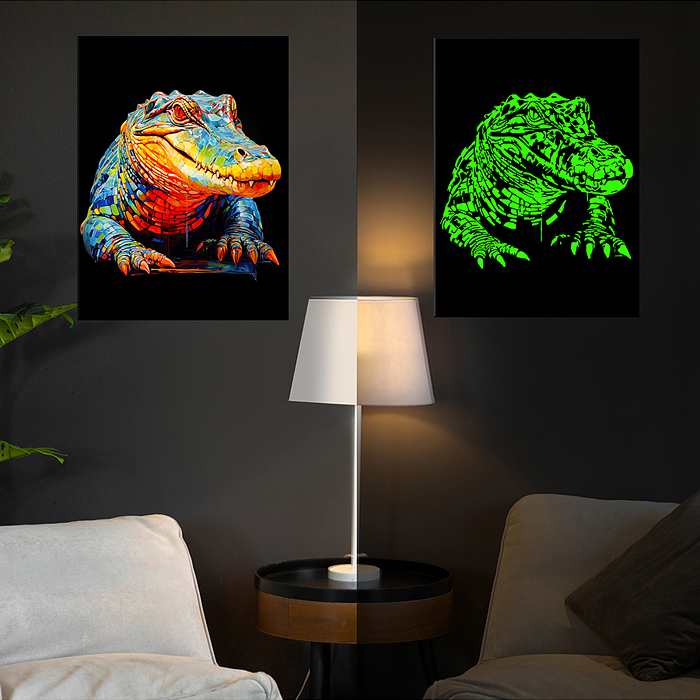 Картина по номерам 40х50 "Аллигатор Арт" со светящейся краской чёрный холст (24 цвета)