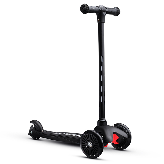 Самокат 3-х колесный ROCKET,колеса PU со светом, светящаяся стойка, ABEC 7, черный