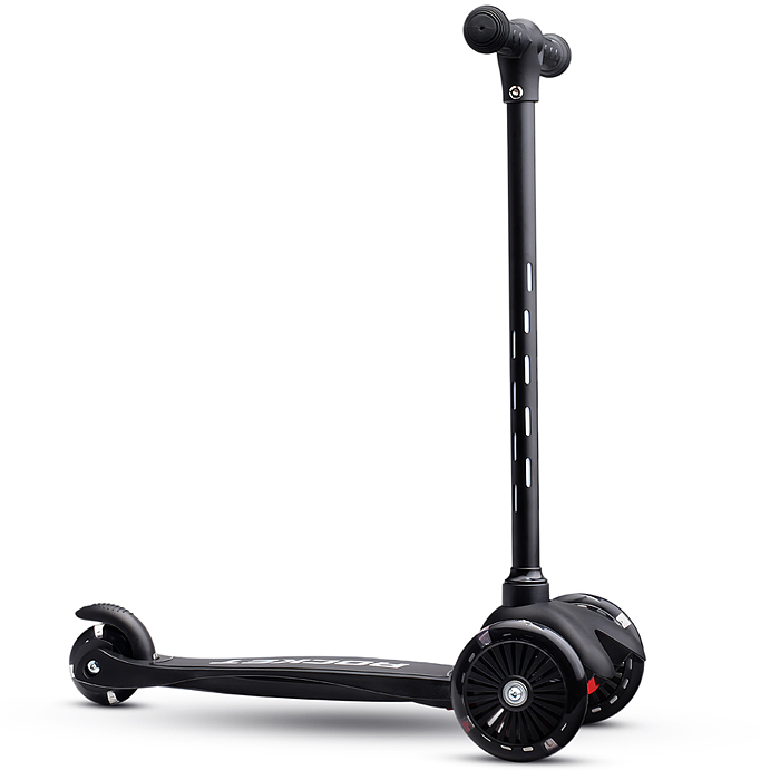 Самокат 3-х колесный ROCKET,колеса PU со светом, светящаяся стойка, ABEC 7, черный