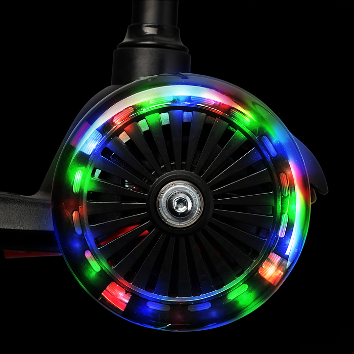 Самокат 3-х колесный ROCKET,колеса PU со светом, светящаяся стойка, ABEC 7, черный