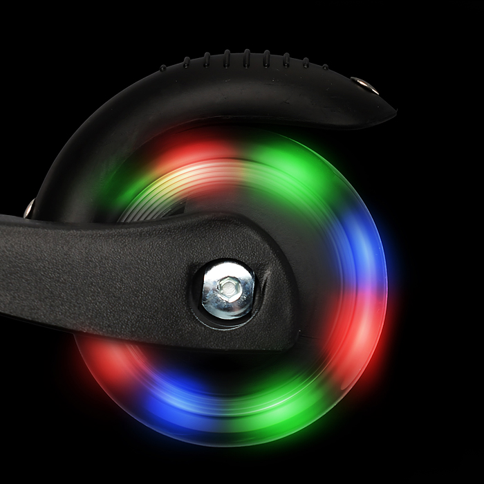 Самокат 3-х колесный ROCKET,колеса PU со светом, светящаяся стойка, ABEC 7, черный