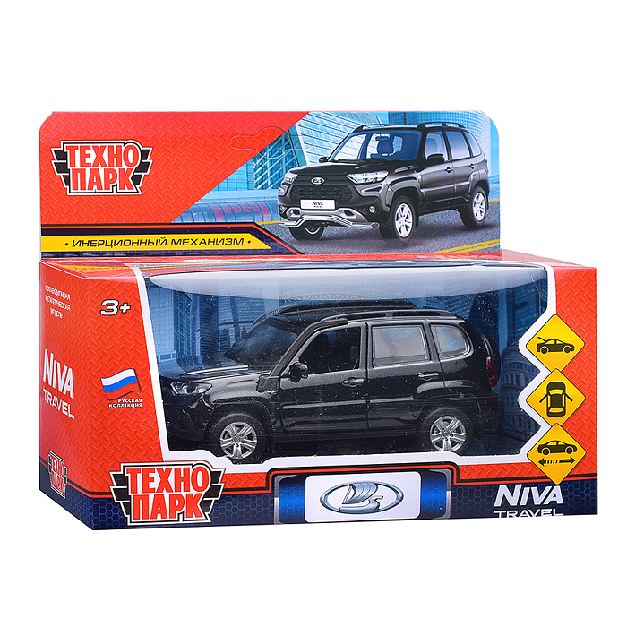 Машина металл LADA NIVA travel 12 см, (двери, черный метталлик) инерц., в коробке