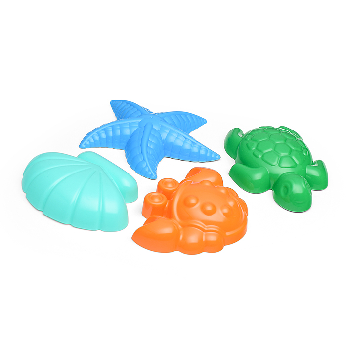 Набор №290: ведро-крепость большое, совок №8, грабельки №8, формочки (краб №2 + морская звезда №2 + 