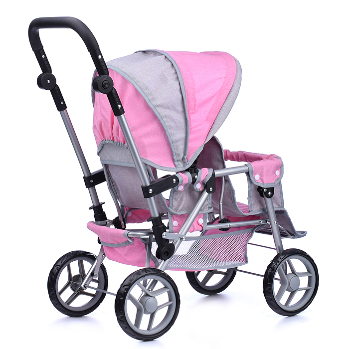 Фото к товару Коляска для кукол 9386 для двойни, металлическая, прогулочная, с тентом, с корзиной, цвет серо-розов Коляска для кукол 9386 для двойни, металлическая, прогулочная, с тентом, с корзиной, цвет серо-розов