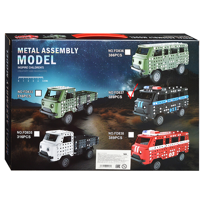 Фото к товару Конструктор металлический FD837 "Полицейская Буханка" (389 дет.) в коробке Конструктор металлический FD837 "Полицейская Буханка" (389 дет.) в коробке