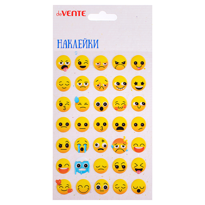 Наклейки мягкие "Emoji" размер карточки 10x15 см, puff, объемные, многоразовые, в пластиков