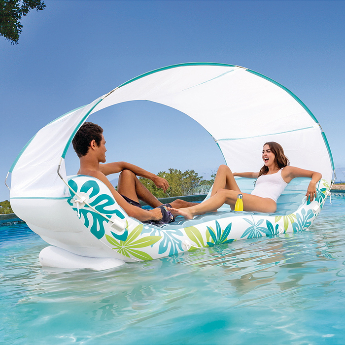 Фото к товару Надувной матрас-плот с навесом "Тропический лаундж" 224 х 150 х 165см, 56294 INTEX Надувной матрас-плот с навесом "Тропический лаундж" 224 х 150 х 165см, 56294 INTEX