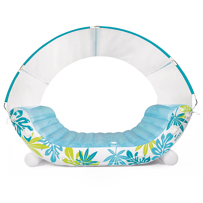 Фото к товару Надувной матрас-плот с навесом "Тропический лаундж" 224 х 150 х 165см, 56294 INTEX Надувной матрас-плот с навесом "Тропический лаундж" 224 х 150 х 165см, 56294 INTEX