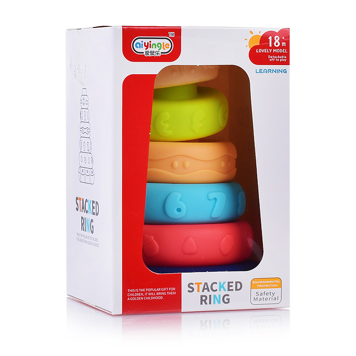 Пирамидка 668-4 цветная, с цифрами и рисунко, в коробке