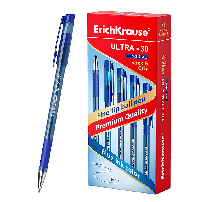 Ручка шариковая ULTRA-30 Stick&Grip Original 0.7, Super Glide Technology, цвет чернил синий