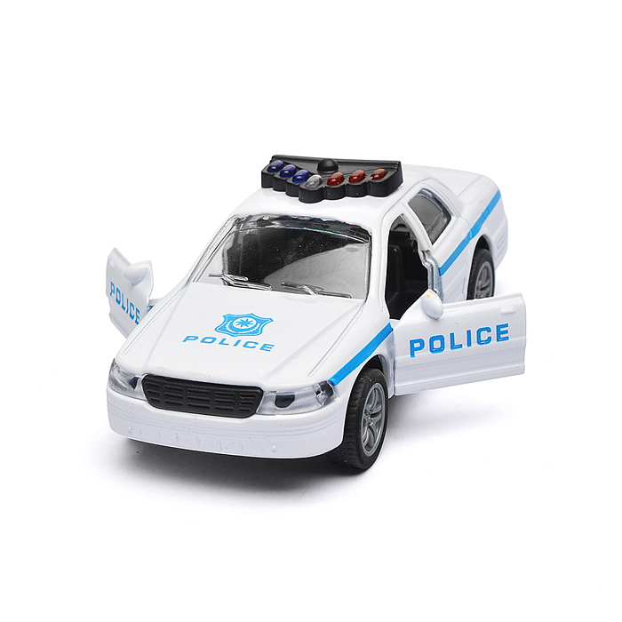 Белая инерционная служебная машинка Купе die-cast,1:32, открывающиеся двери 