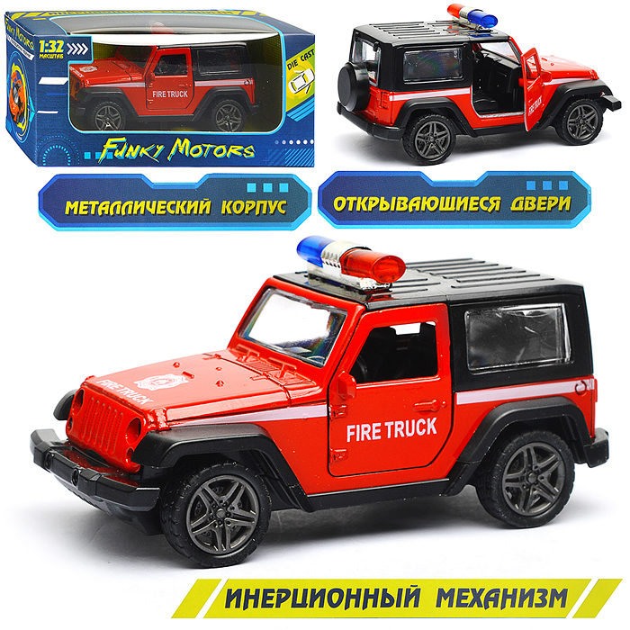 Красная инерционная служебная машинка Джип die-cast,1:32, открывающиеся двери 