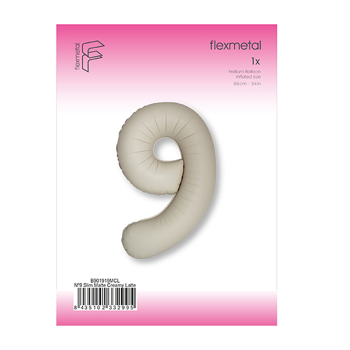 Шар (40''/102 см) Цифра, 9 Slim, Кремовый Латте, Матовый, 1 шт. в уп.