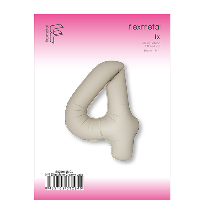 Шар (40''/102 см) Цифра, 4 Slim, Кремовый Латте, Матовый, 1 шт. в уп.