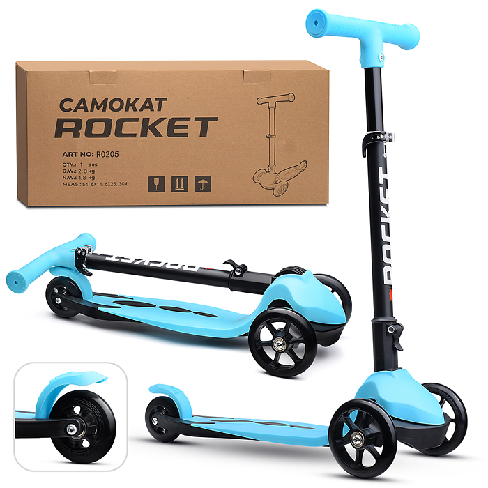 Самокат трёхколёсный R0205 ROCKET колёса PU, цвет бирюзовый