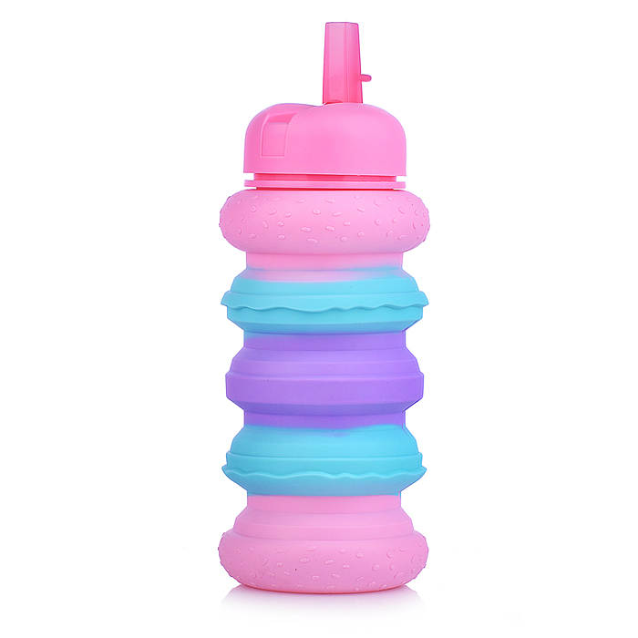 Бутылка складная 600 мл, герметичная, с пластиковой крышкой и поильником, с карабином, в форме макар