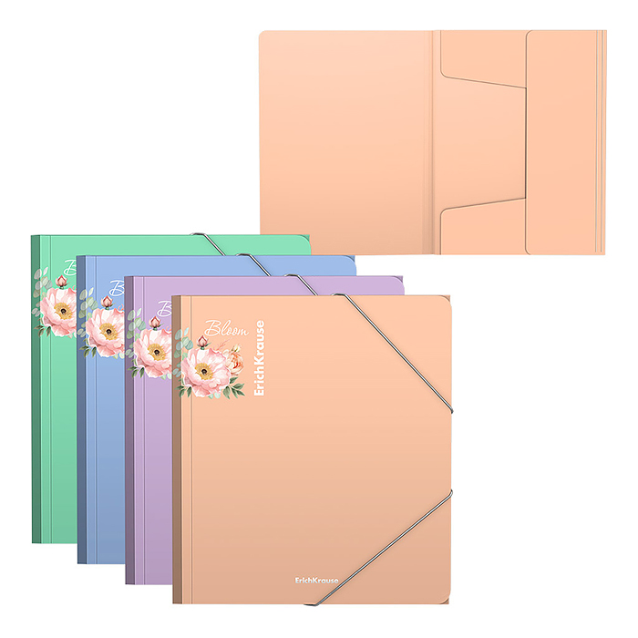 Папка на резинках пластиковая Matt Pastel Bloom, A5+, ассорти