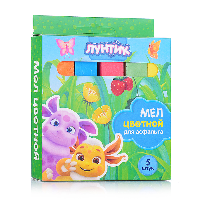 Мел цветной Лунтик, для асфальта, Jumbo, 5 шт. в картонной упаковке с европодвесом