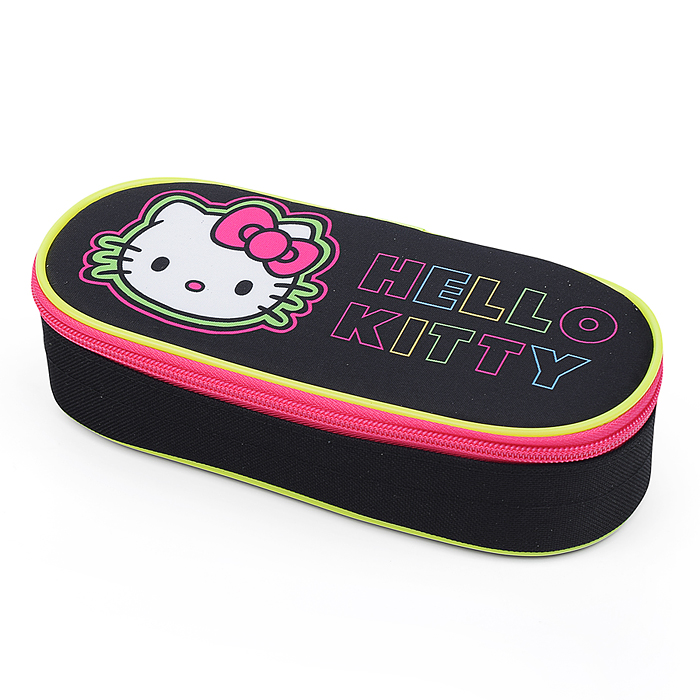 Пенал корпусный овальный, Hello Kitty Neon, размер 210*85*50 мм. Жесткий каркас овальной формы 