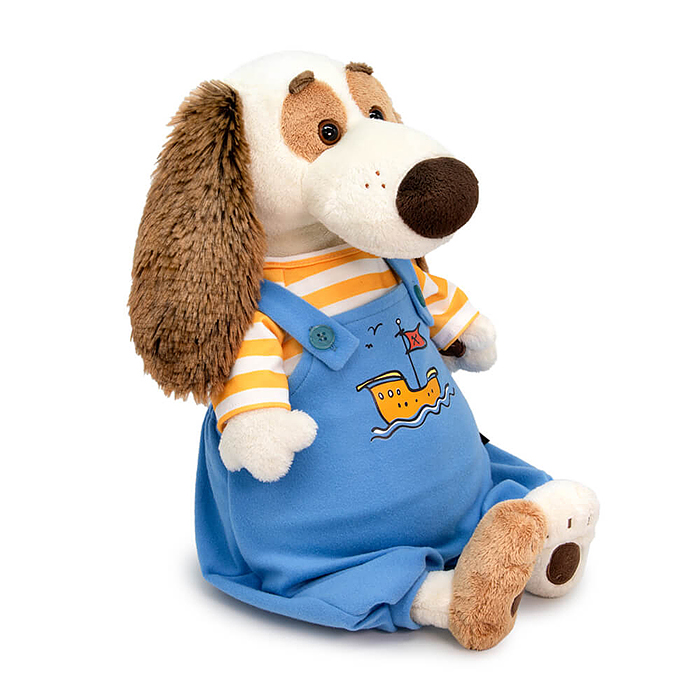 Фото к товару Собака Бартоломей в комбинезоне с корабликом Собака Бартоломей в комбинезоне с корабликом