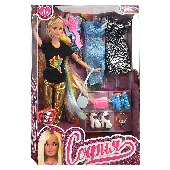 Кукла София, 29 см, (руки и ноги сгибаются, в комплекте 2 платья и аксесс.) в коробке