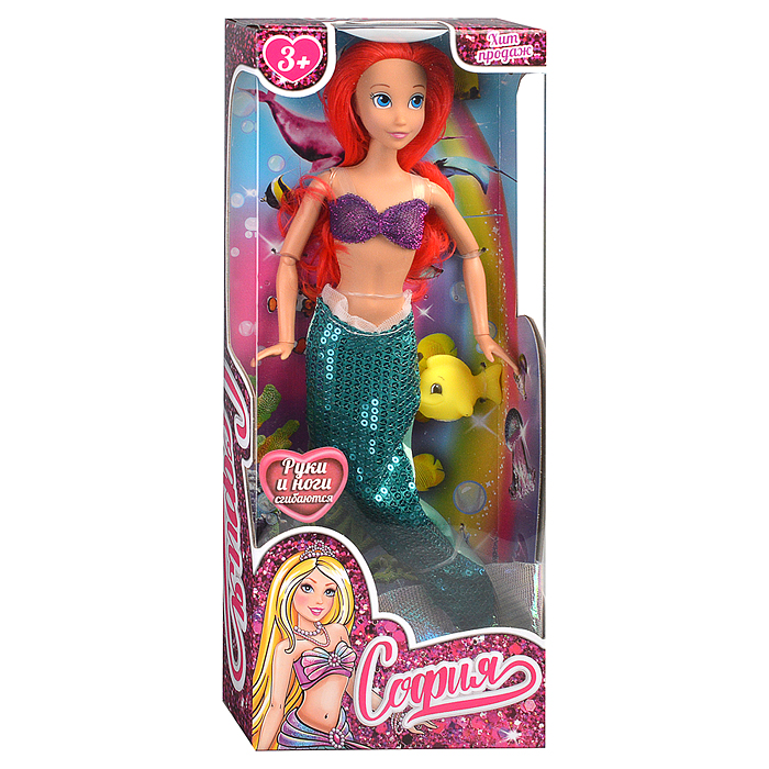 Кукла София 29см, "Сказочная русалка" "(руки и ноги сгиб., питомец в наб.,) в коробке