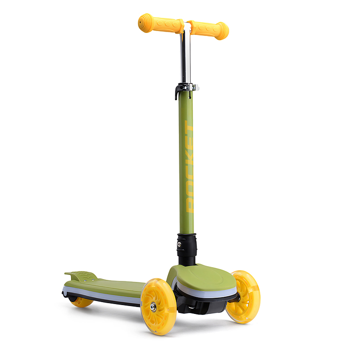 Самокат трёхколёсный R0198 ROCKET колёса световые PU, цвет зелёный