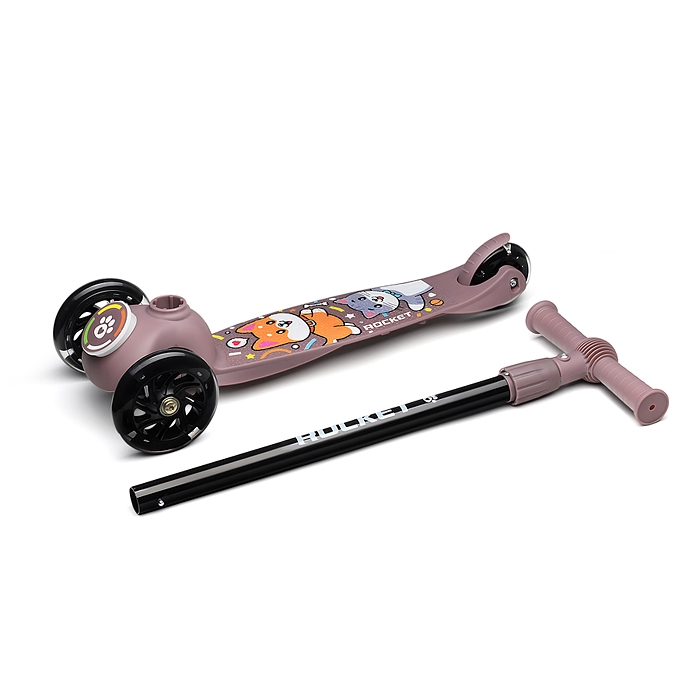 Самокат трёхколёсный R0203 ROCKET колёса световые PU, цвет коричневый