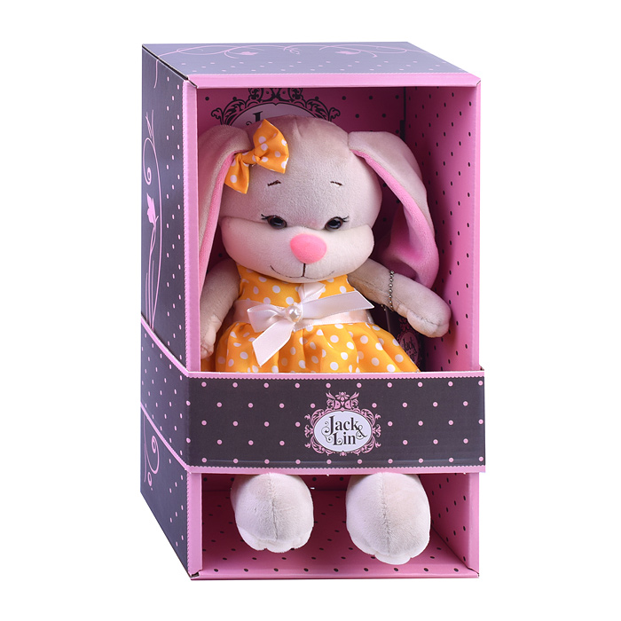 Зайка Лин в жёлтом платье в горошек, 20 см, 