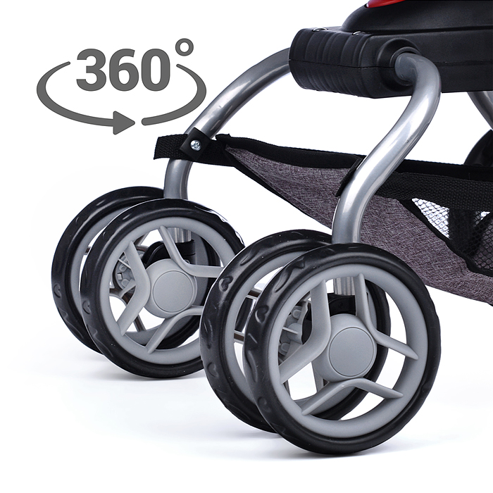 Коляска - трансформер 9623 для кукол, металлическая, регулируемая ручка, с корзиной, цвет серо-розов