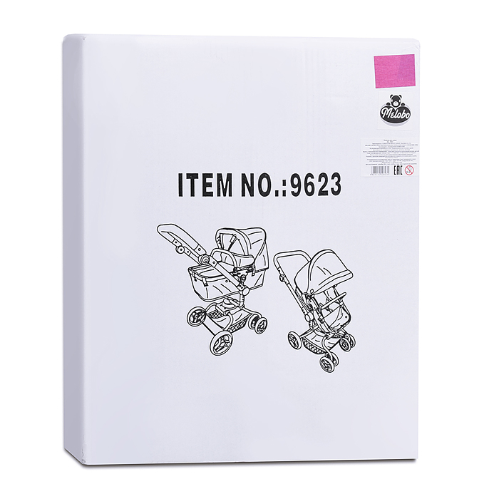 Коляска - трансформер 9623 для кукол, металлическая, регулируемая ручка, с корзиной, цвет серо-розов