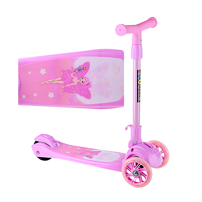 Самокат U038370Y 3-х кол., розовый, светящиеся колёса, PVC, ABEC 7, в коробке
