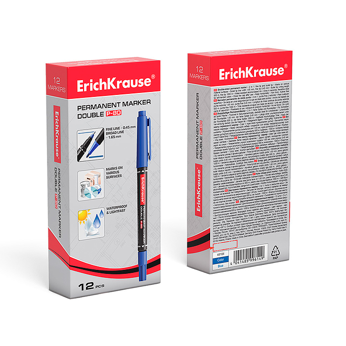 Маркер перманентный двухсторонний Double P-80, цвет чернил синий 