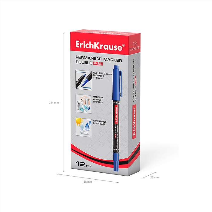 Маркер перманентный двухсторонний Double P-80, цвет чернил синий 