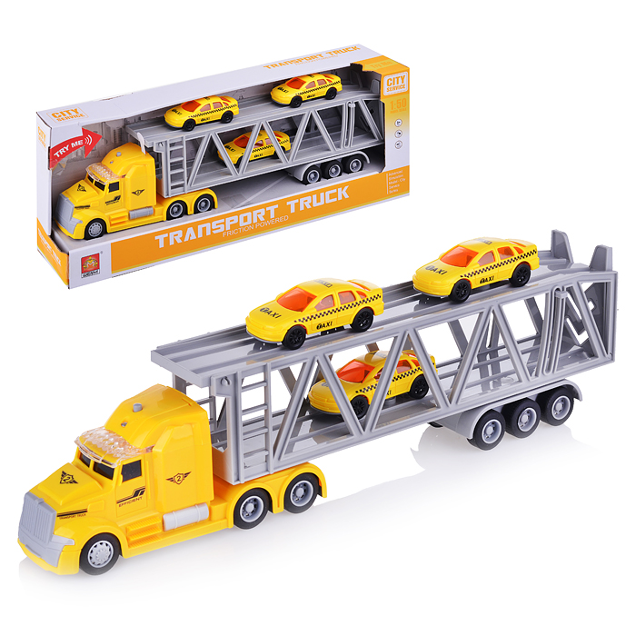 Машина WY782A "Автовоз" с машинками такси 1:50 (свет, звук) в коробке