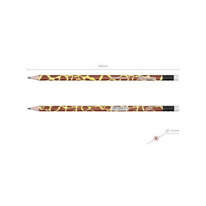 Карандаш чернографитный, круглый, с ластиком Savanna HB 