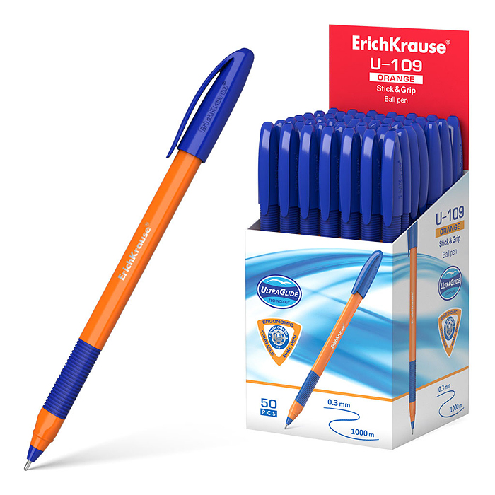 Ручка шариковая U-109 Orange Stick&Grip 1.0, Ultra Glide Technology, цвет чернил синий 