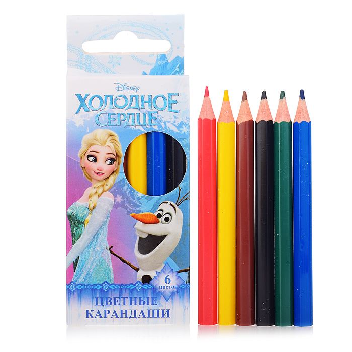 Карандаши цветные шестигранные пластиковые 6 цветов "Холодное сердце", длина 88 мм, в картонно