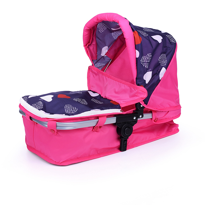 Коляска - трансформер для кукол 9651 металлическая, регулируемая ручка, с корзиной,цвет розово-серый