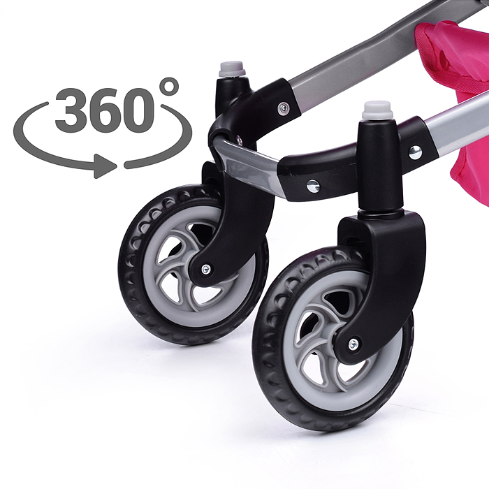 Коляска - трансформер для кукол 9651 металлическая, регулируемая ручка, с корзиной,цвет розово-серый