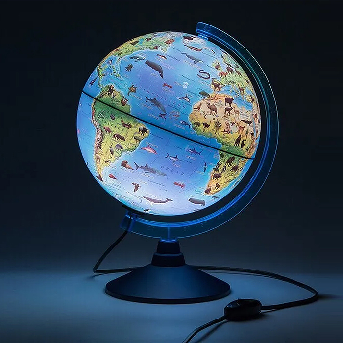 Интерактивный глобус Зоогеографический (Детский) с подсветкой 250мм от батареек.