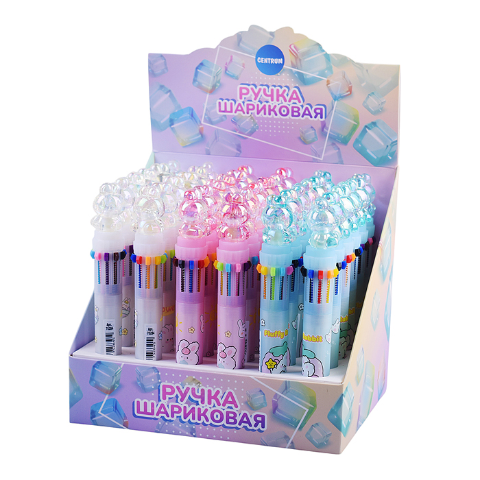 Ручка шариковая автоматическая,10-цветная "Коллекция зайка", 0,7 мм, синий, стеклянная серия