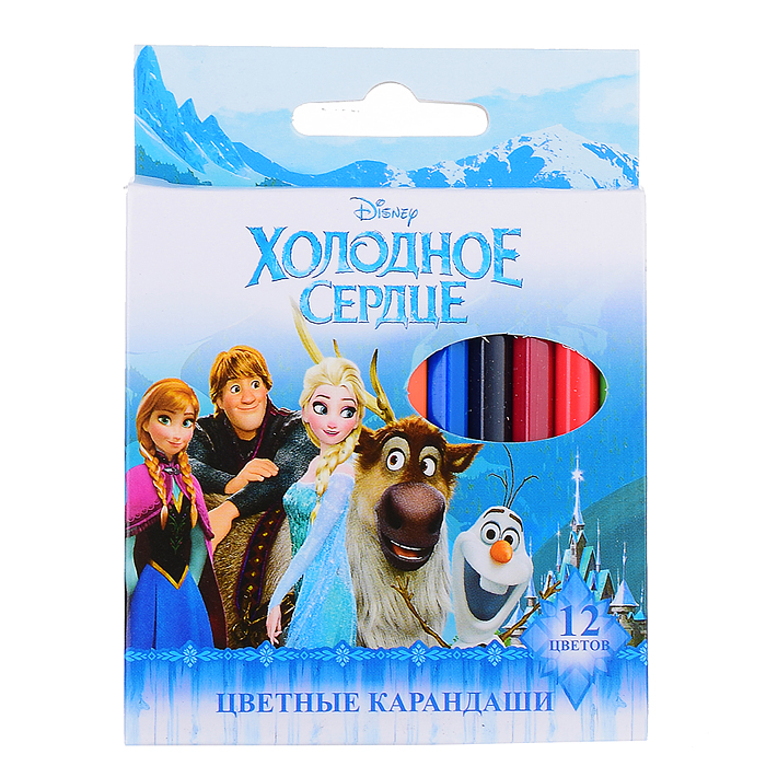 Карандаши цветные шестигранные пластиковые 12 цветов "Холодное сердце", длина 88 мм, в картонн