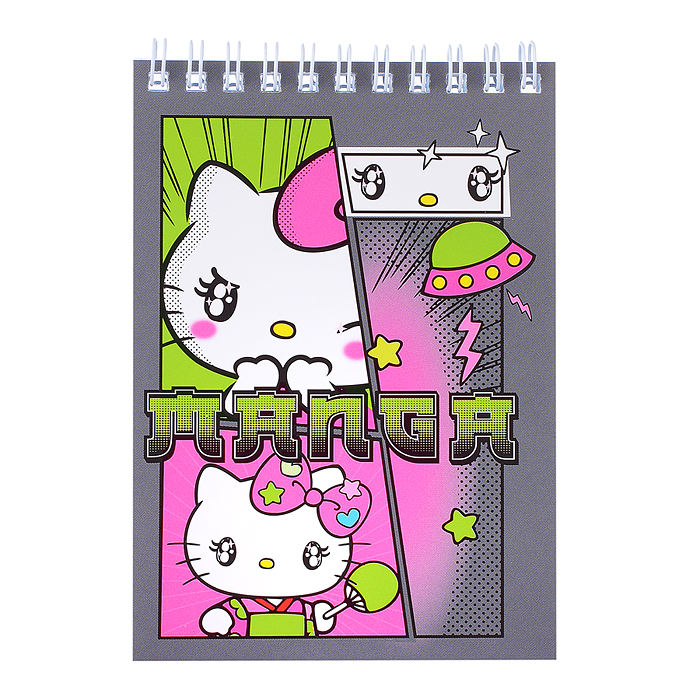 Блокнот Hello Kitty Manga, формат А6, 60 листов, на гребне, целлюлозный картон